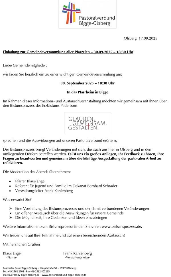 Einladung Gemeindeversammlung 30.09