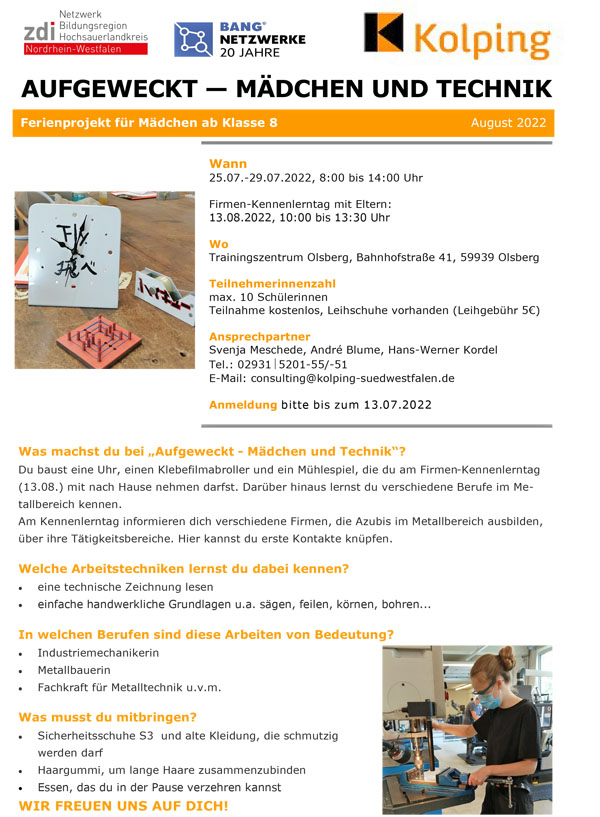 Mädchen und Technik Metallprojekt 2022