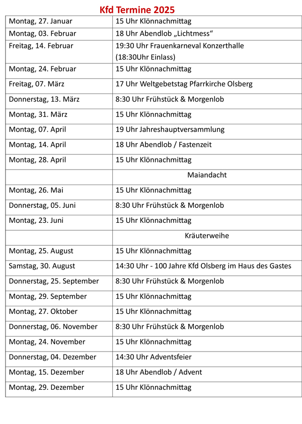 Kfd Termine 2025