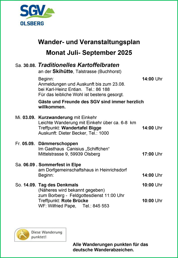 sgv Wanderplan Olsberg Juli September25 2